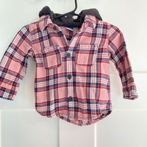 Old navy 6-12 month baby girl plaid shirt with hood